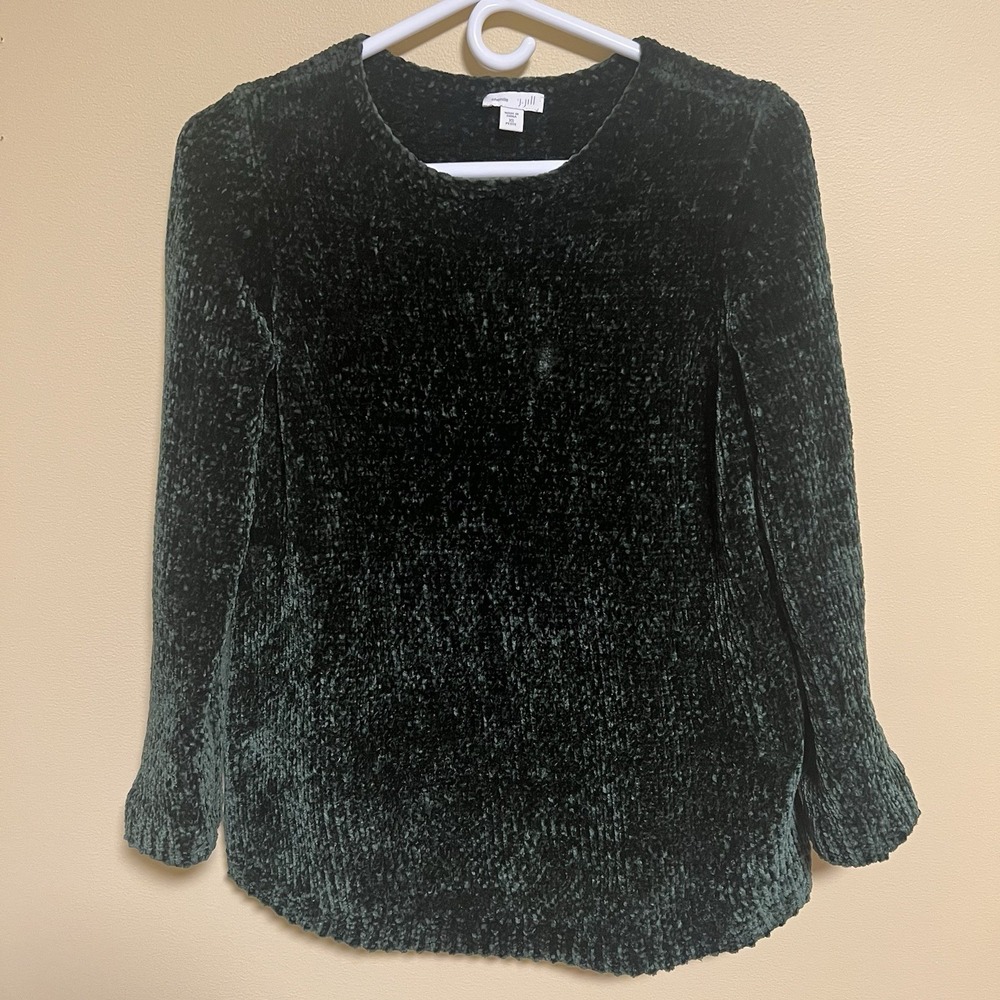 J Jill Women's Chenille Sweater Green Size XS Petite Oversized Pullover Soft